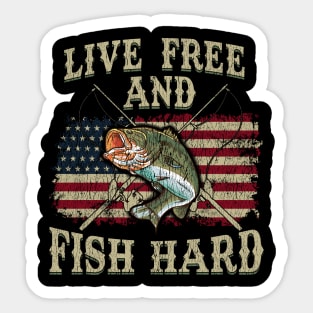 Live Free and Fish Hard Patriotic Fishing USA Sticker